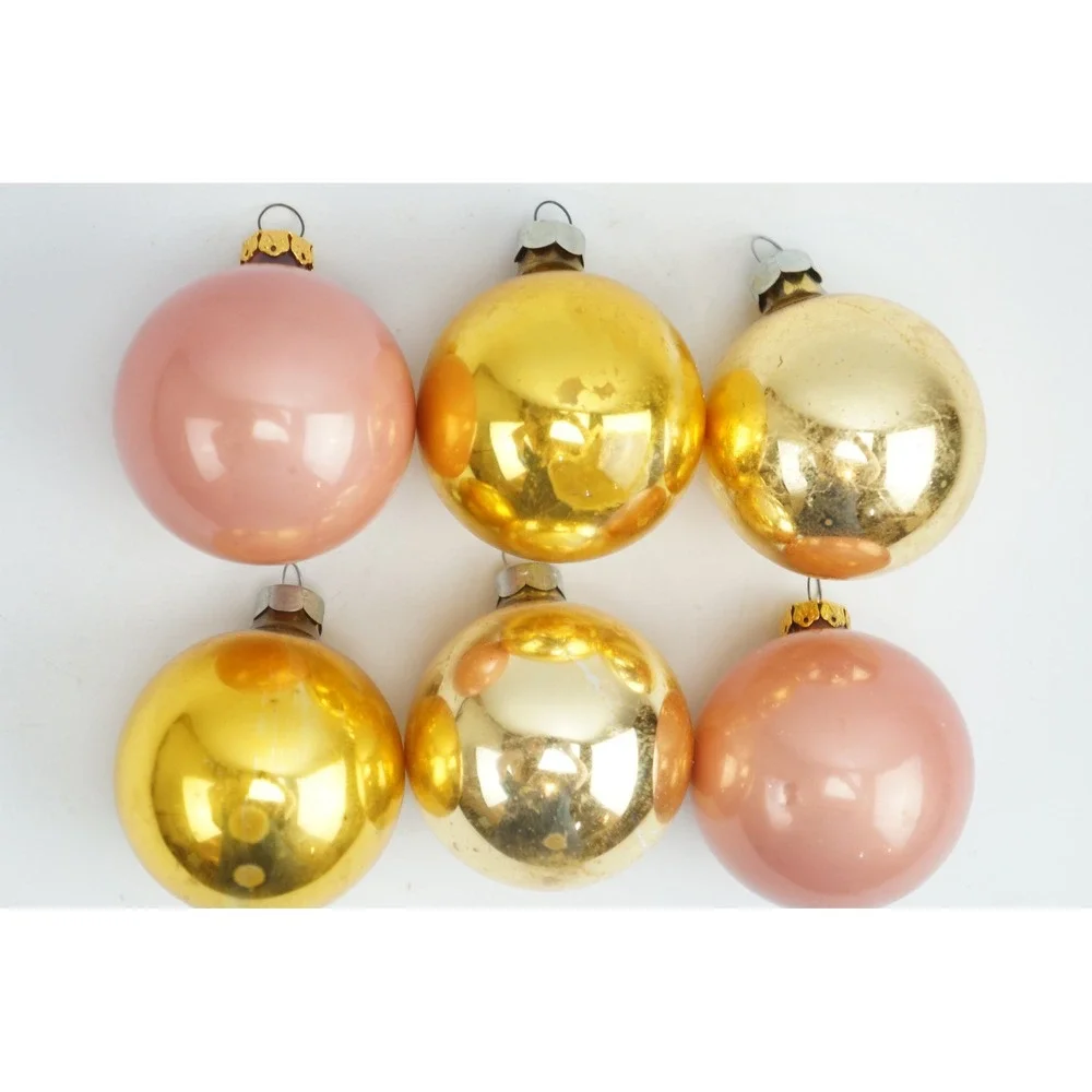 Vintage Mercury Glass Christmas Ornaments Pink Gold Iridescent Set of 6 Good